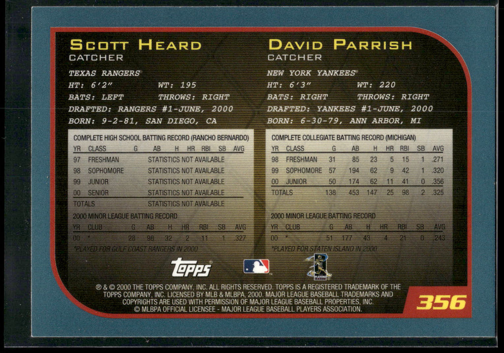 2001 Topps #356 Scott Heard / David Parrish