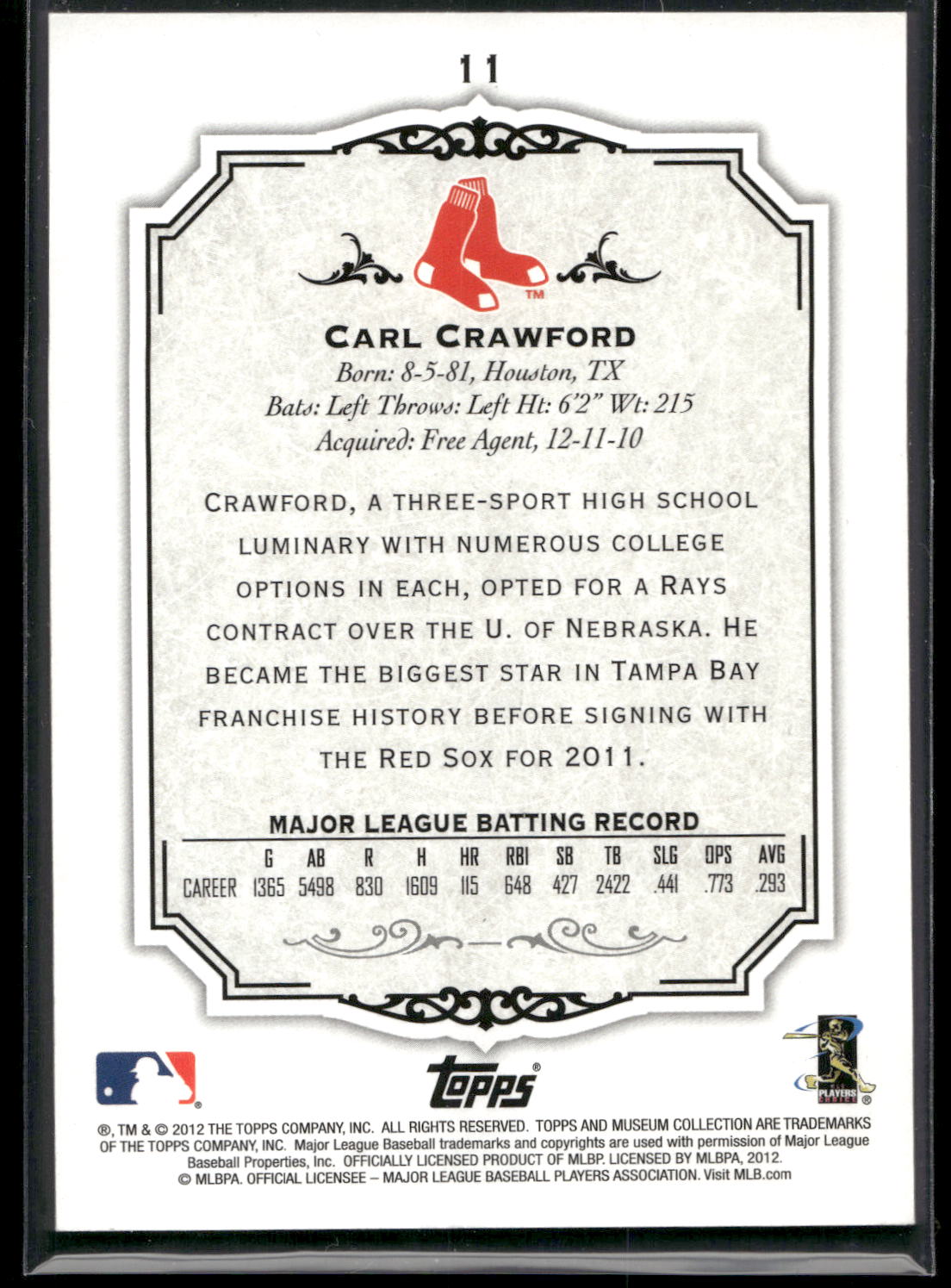 2012 Topps Museum Collection #11 Carl Crawford