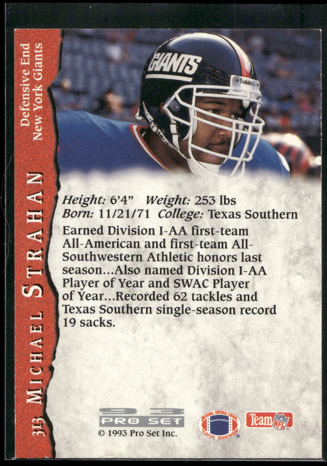 1993 Pro Set #313 Michael Strahan