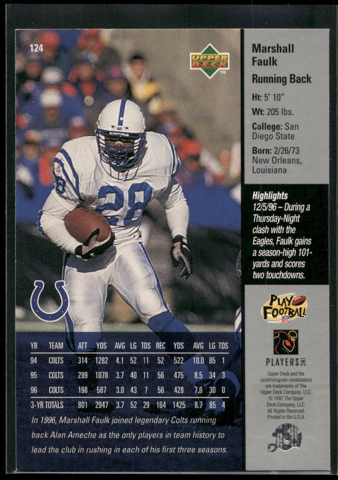1997 Upper Deck #124 Marshall Faulk