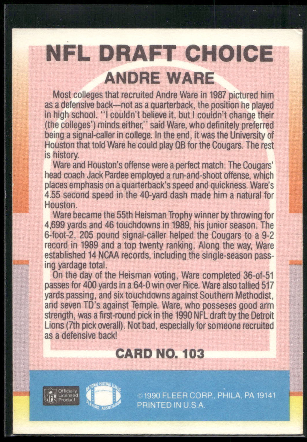 1990 Fleer #103 Andre Ware
