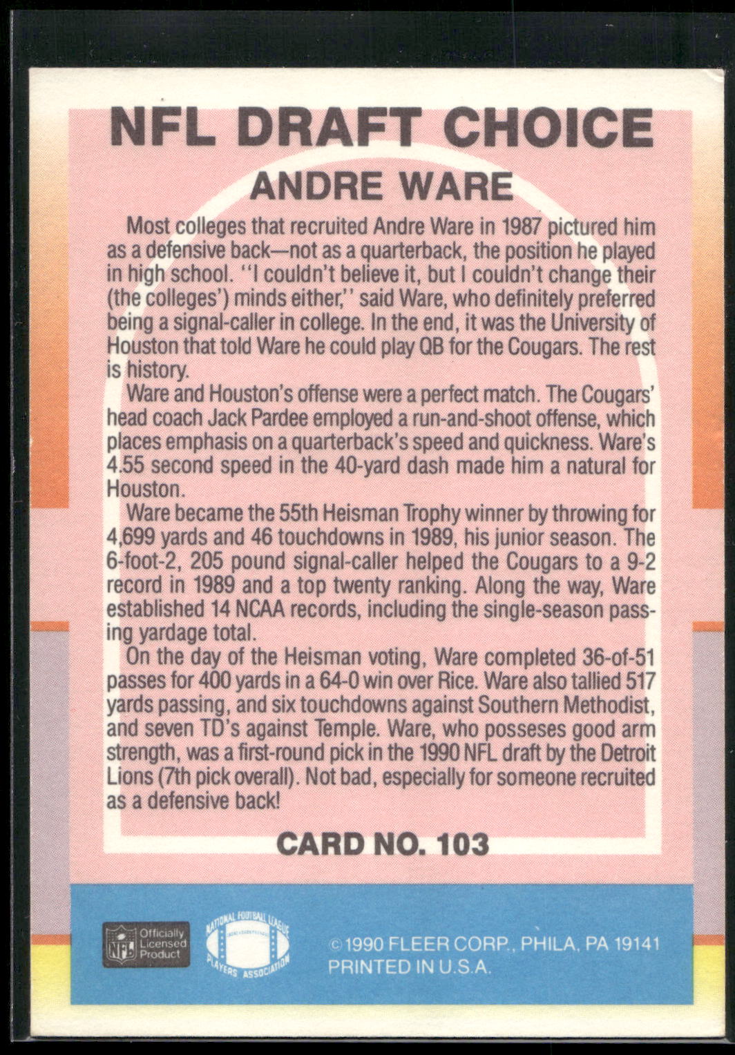 1990 Fleer #103 Andre Ware