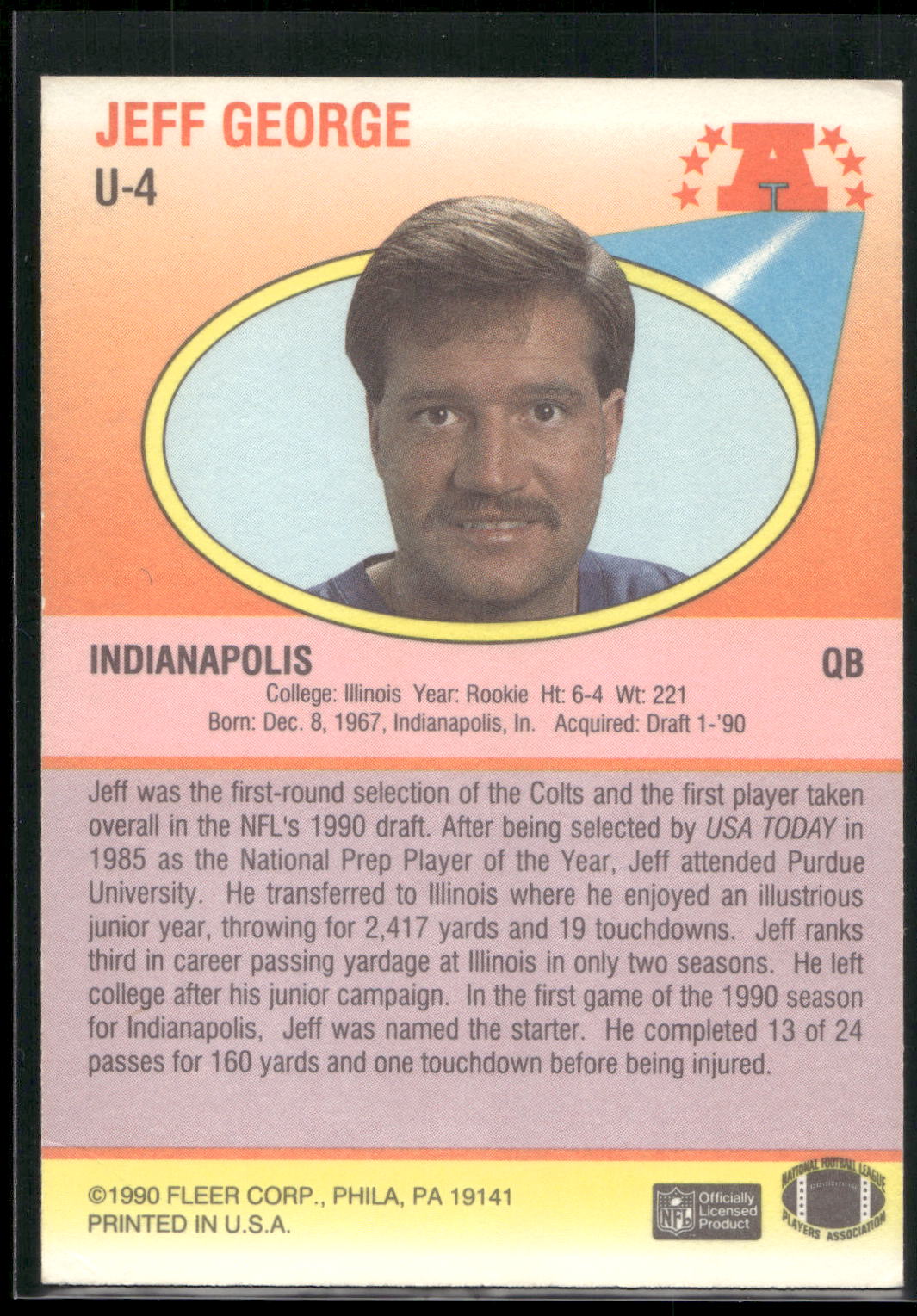 1990 Fleer Update #U-4 Jeff George