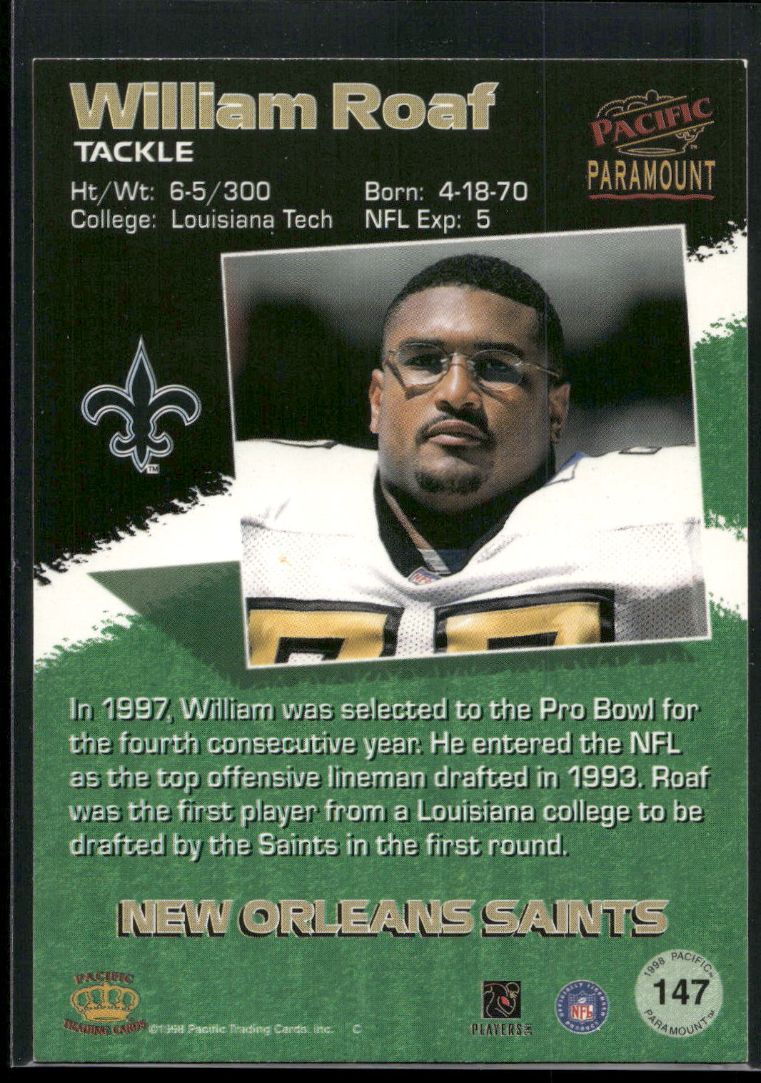 1998 Pacific Paramount #147 Willie Roaf Silver