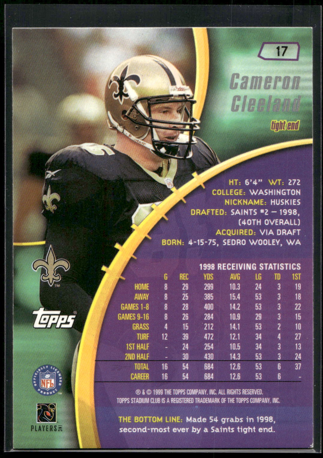 1999 Stadium Club #17 Cameron Cleeland