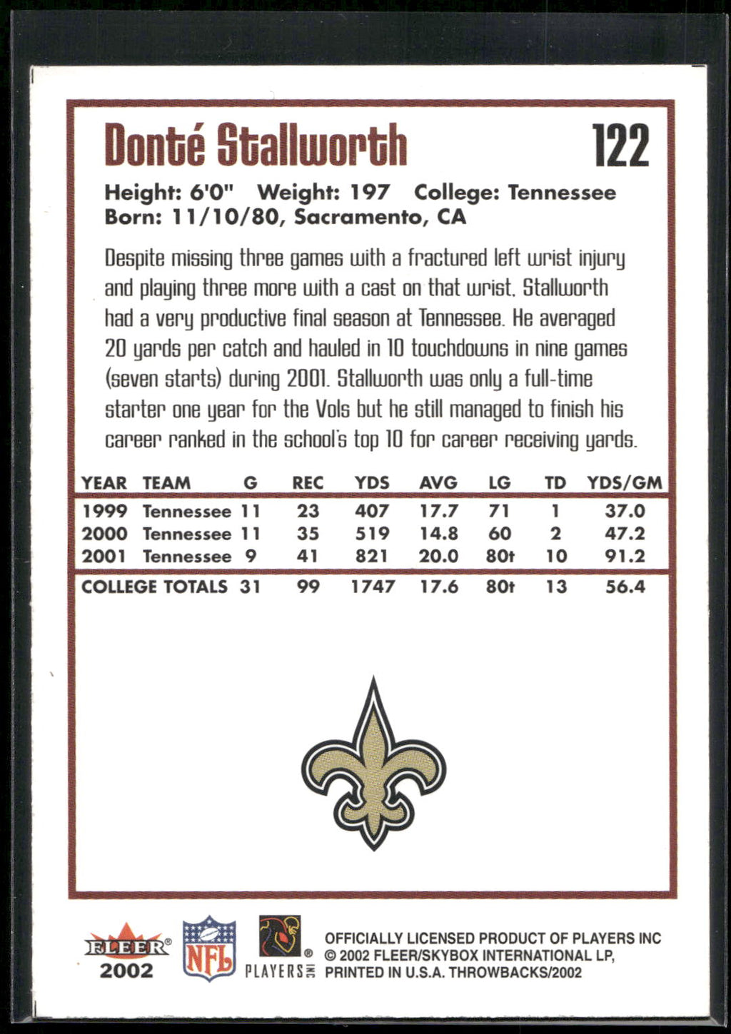 2002 Fleer Throwbacks #122 Donté Stallworth