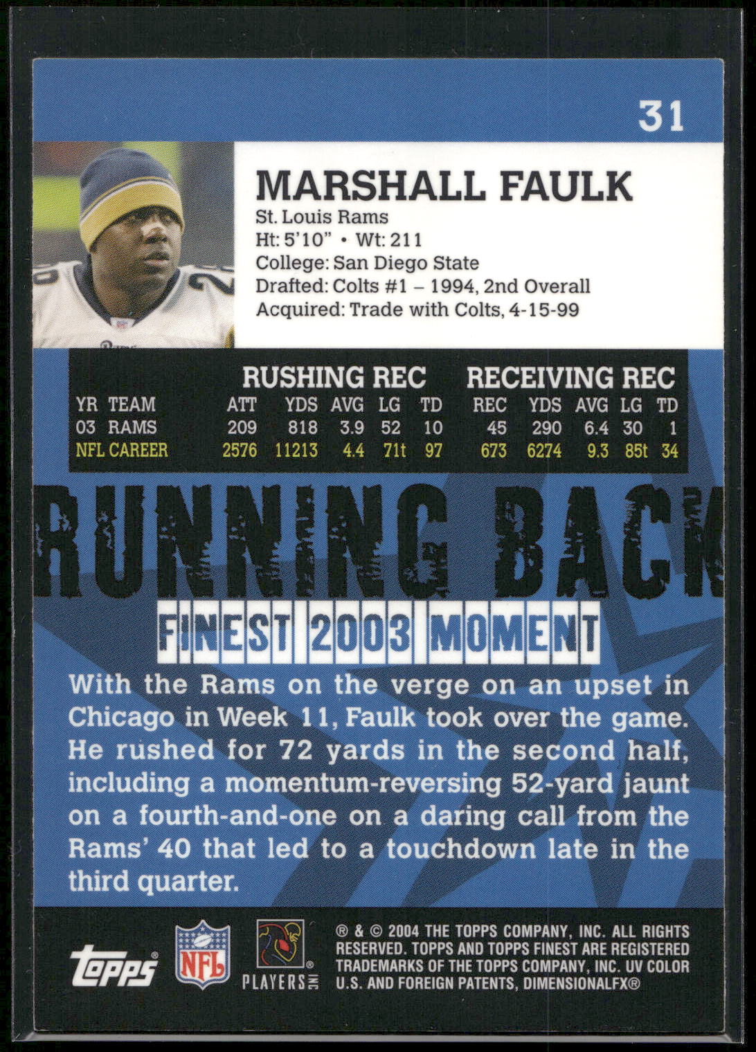 2004 Finest #31 Marshall Faulk