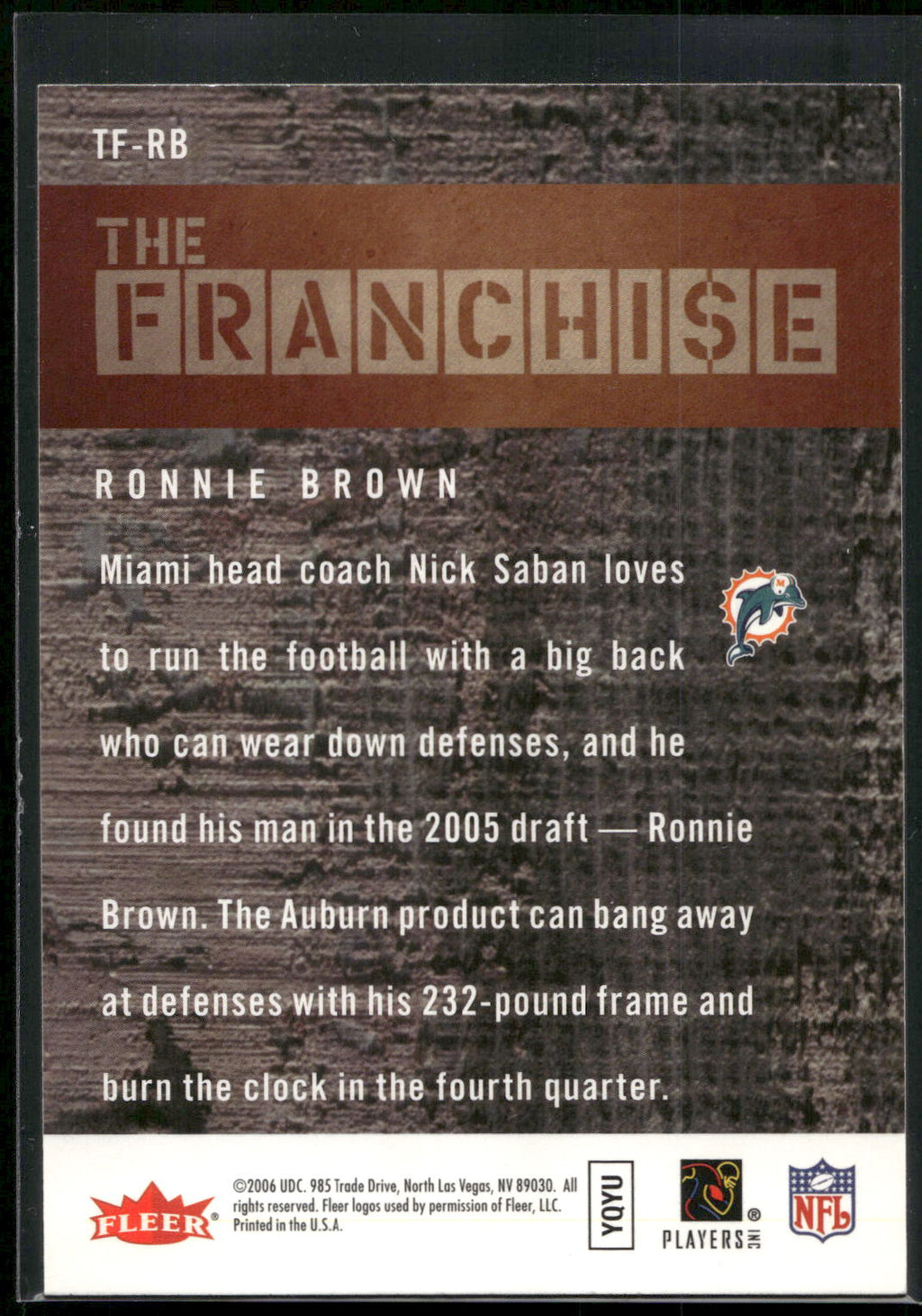2006 Fleer #TF-RB Ronnie Brown The Franchise