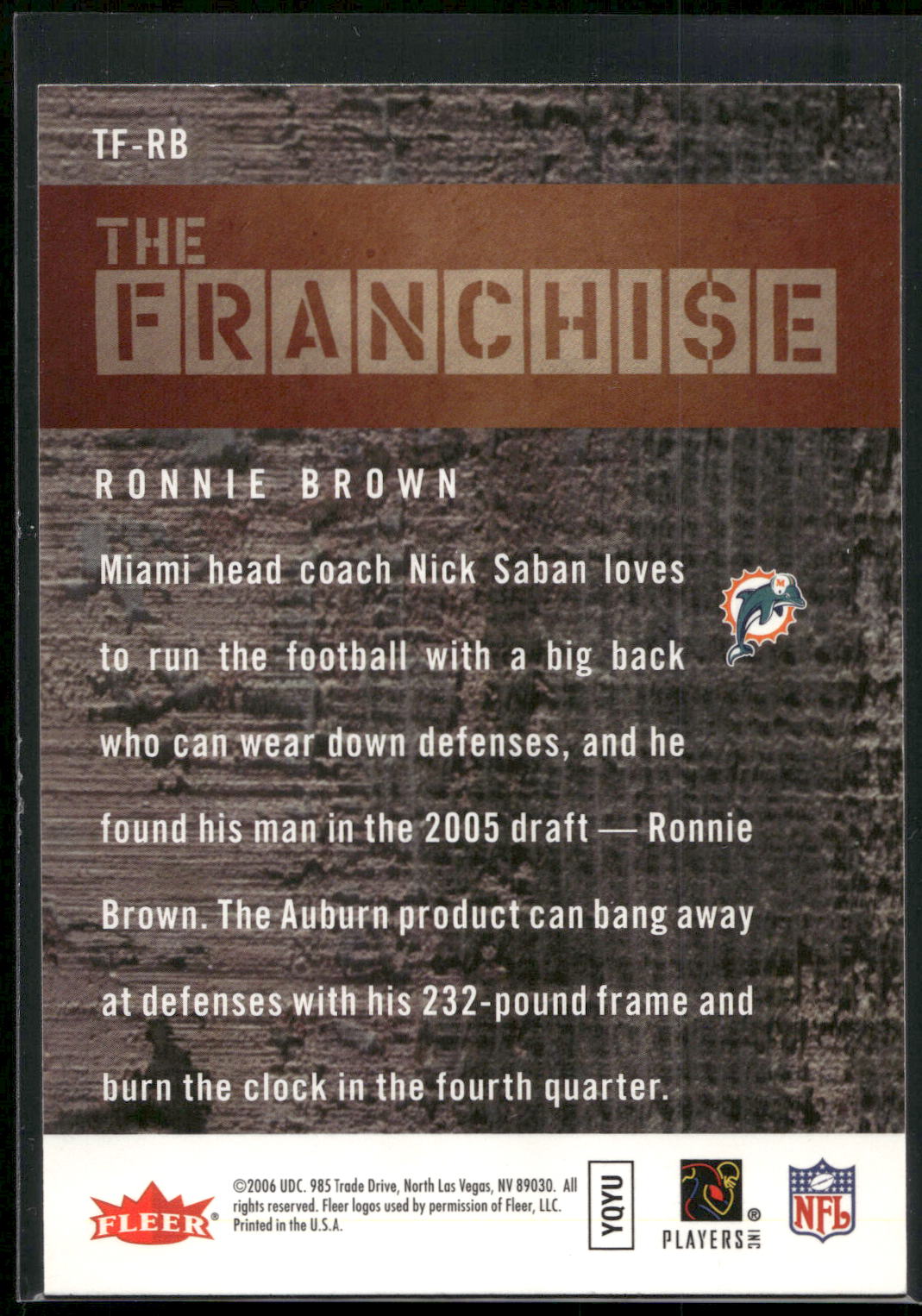 2006 Fleer #TF-RB Ronnie Brown The Franchise