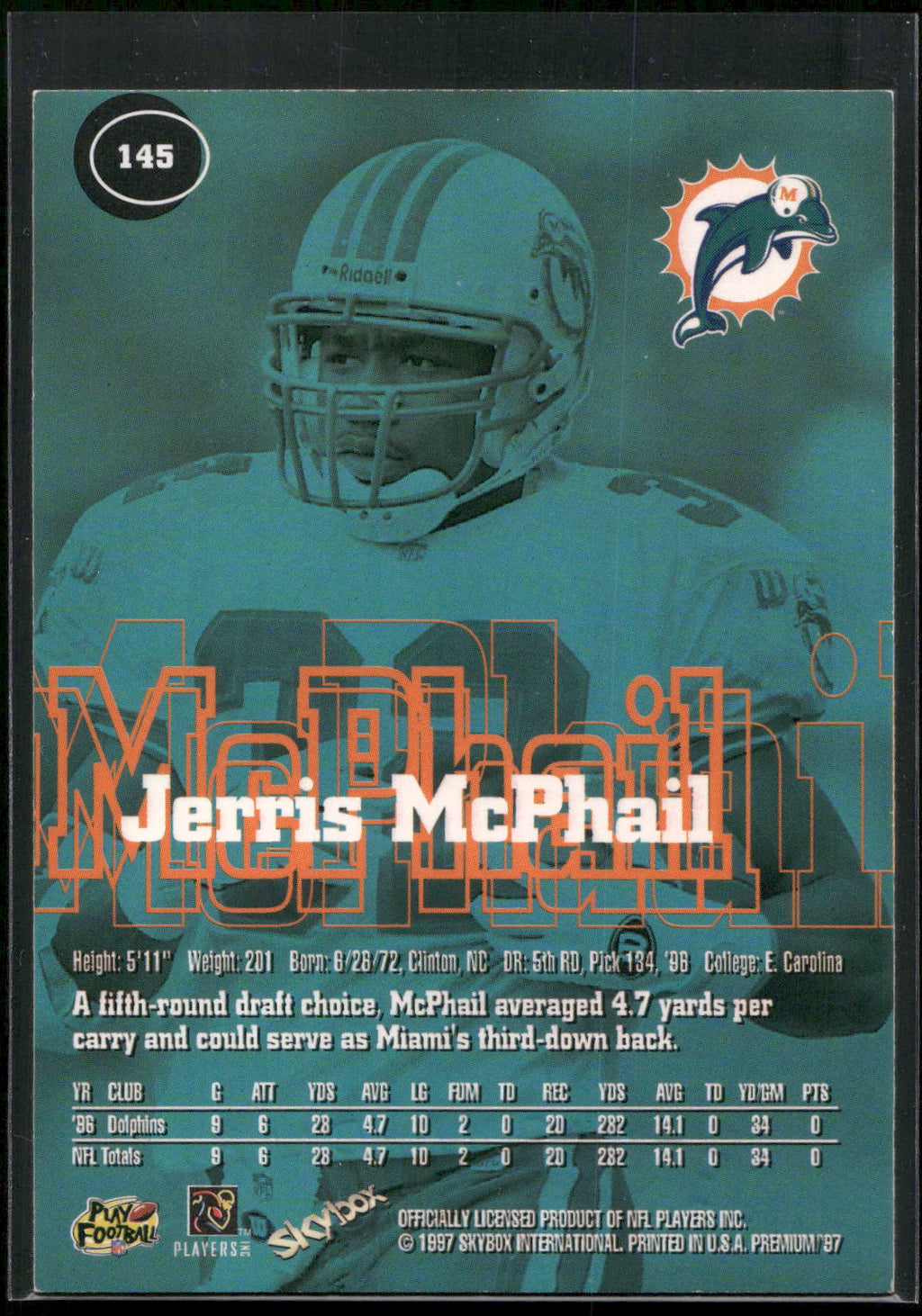 1997 SkyBox Premium #145 Jerris McPhail