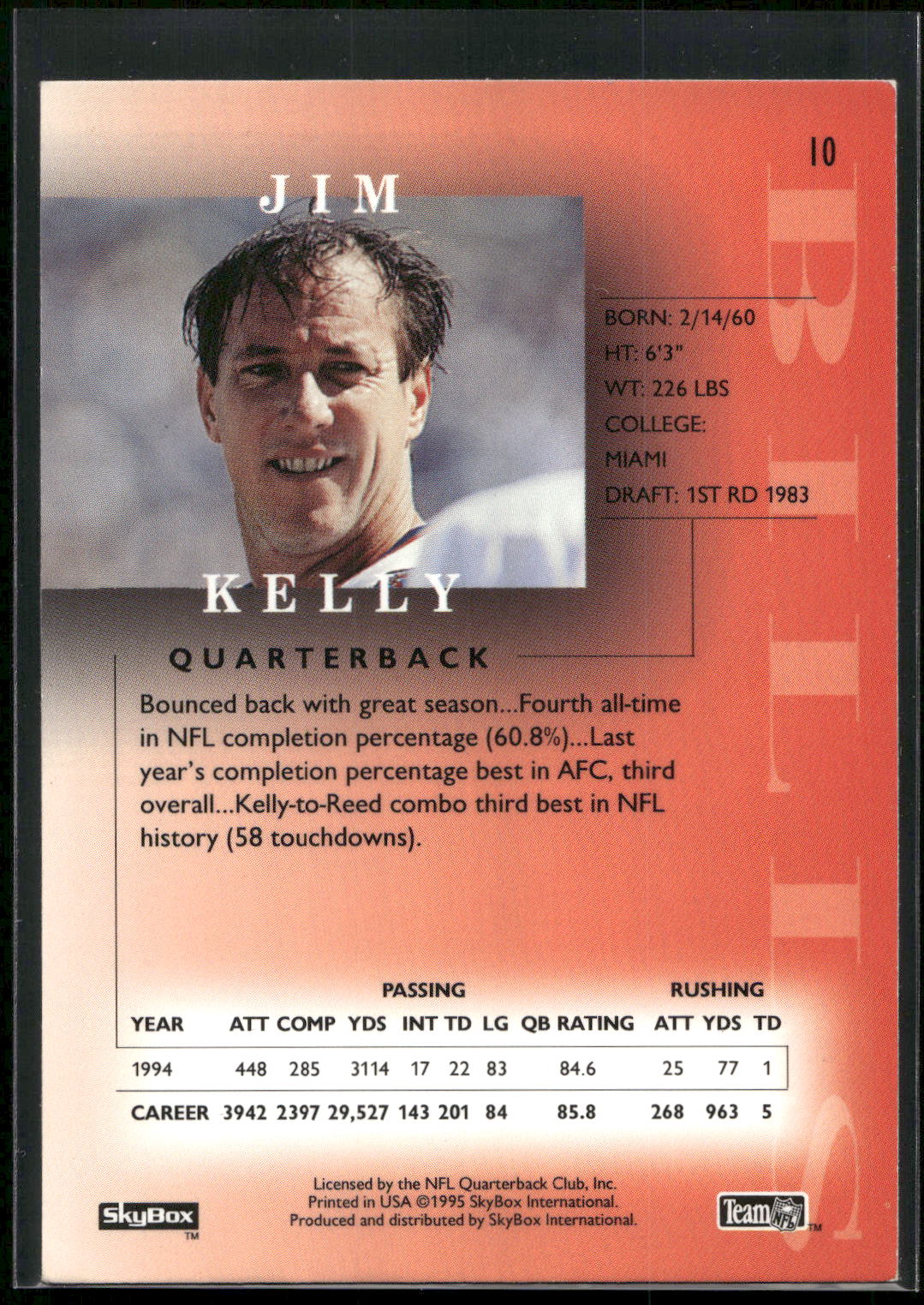1995 SkyBox Premium #10 Jim Kelly