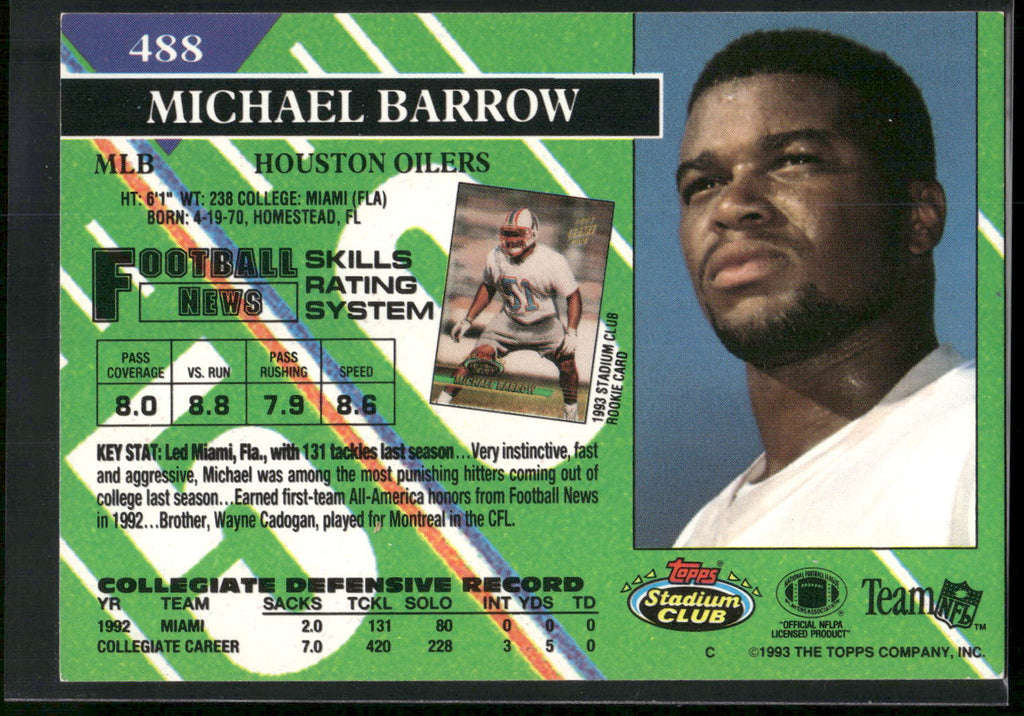 1993 Stadium Club #488 Micheal Barrow