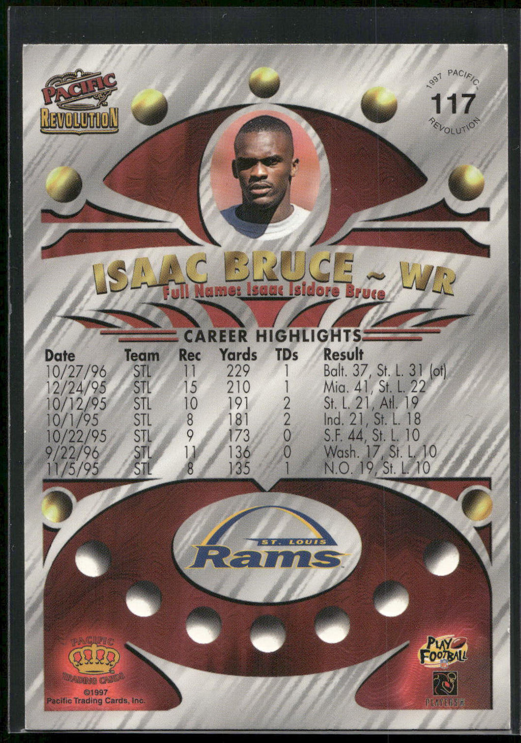 1997 Pacific Revolution #117 Isaac Bruce
