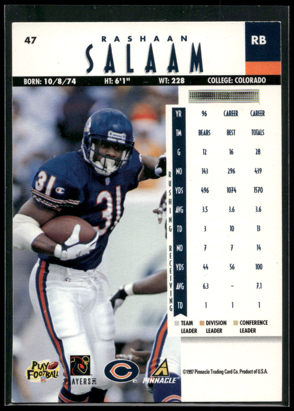 1997 Pinnacle #47 Rashaan Salaam