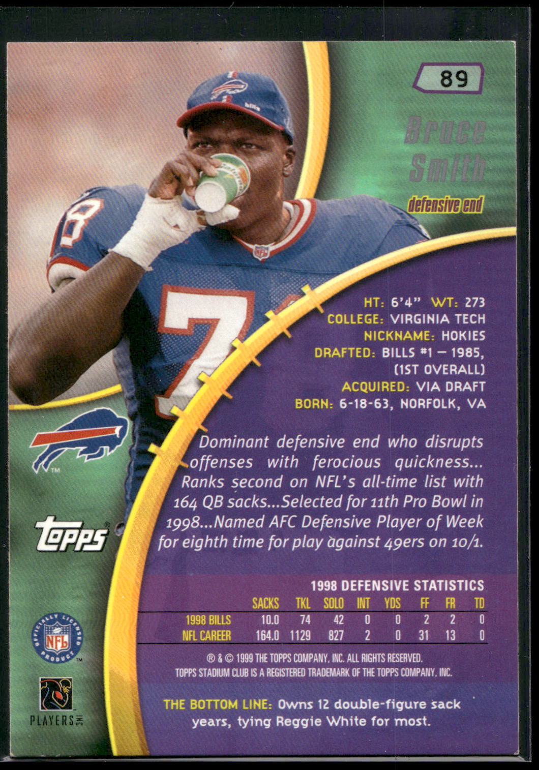 1999 Stadium Club #89 Bruce Smith