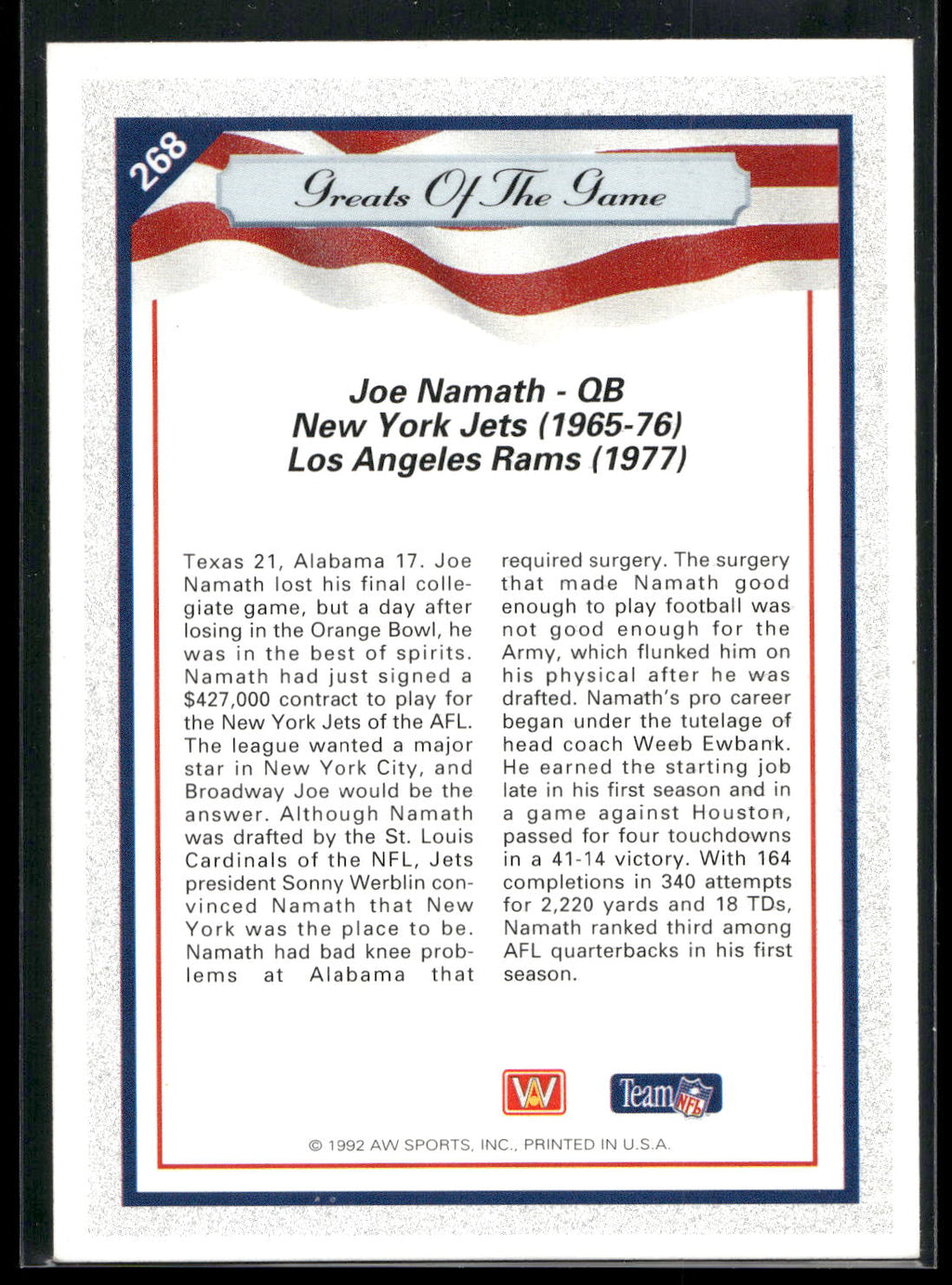 1992 All World #268 Joe Namath