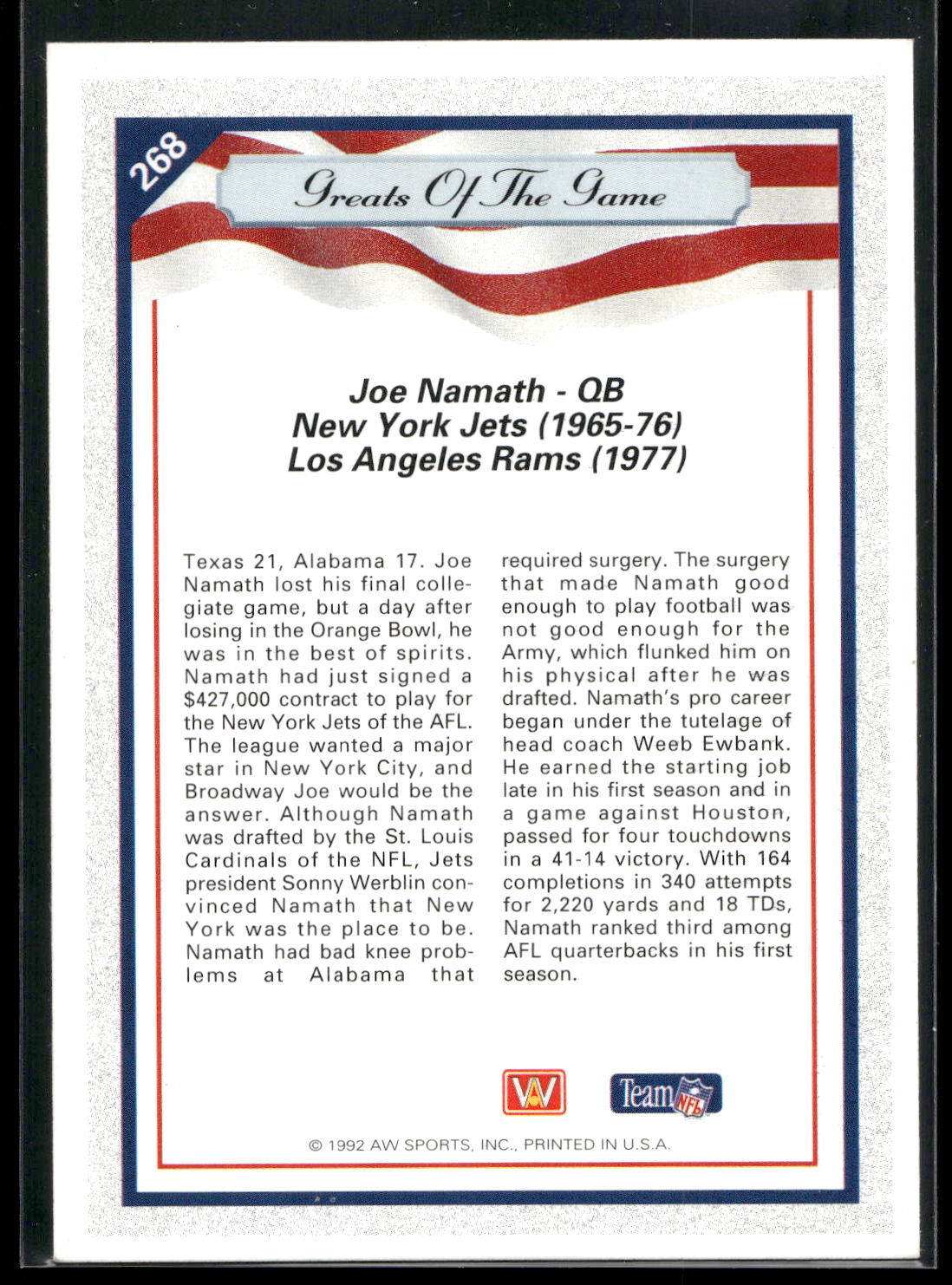1992 All World #268 Joe Namath