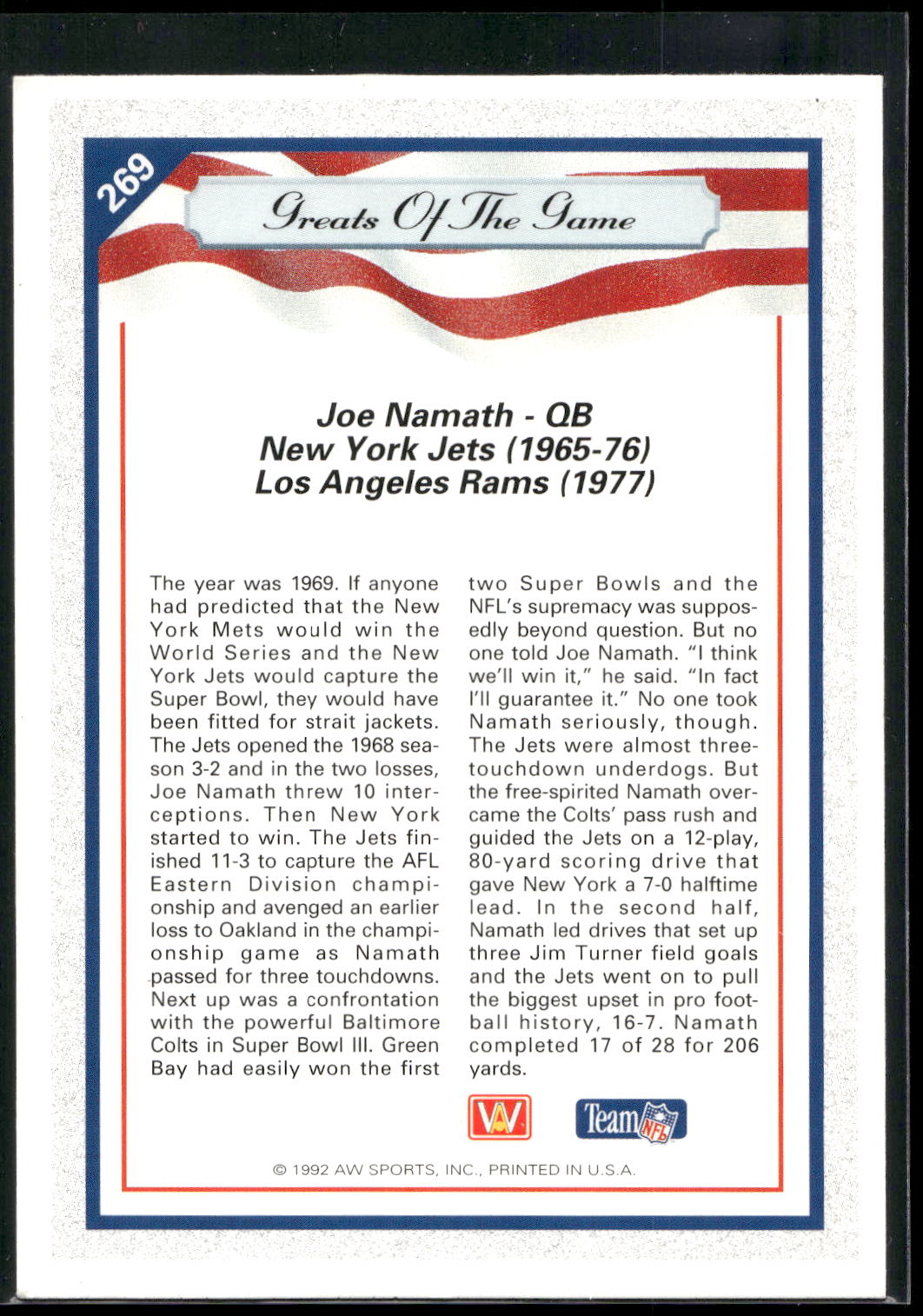 1992 All World #269 Joe Namath