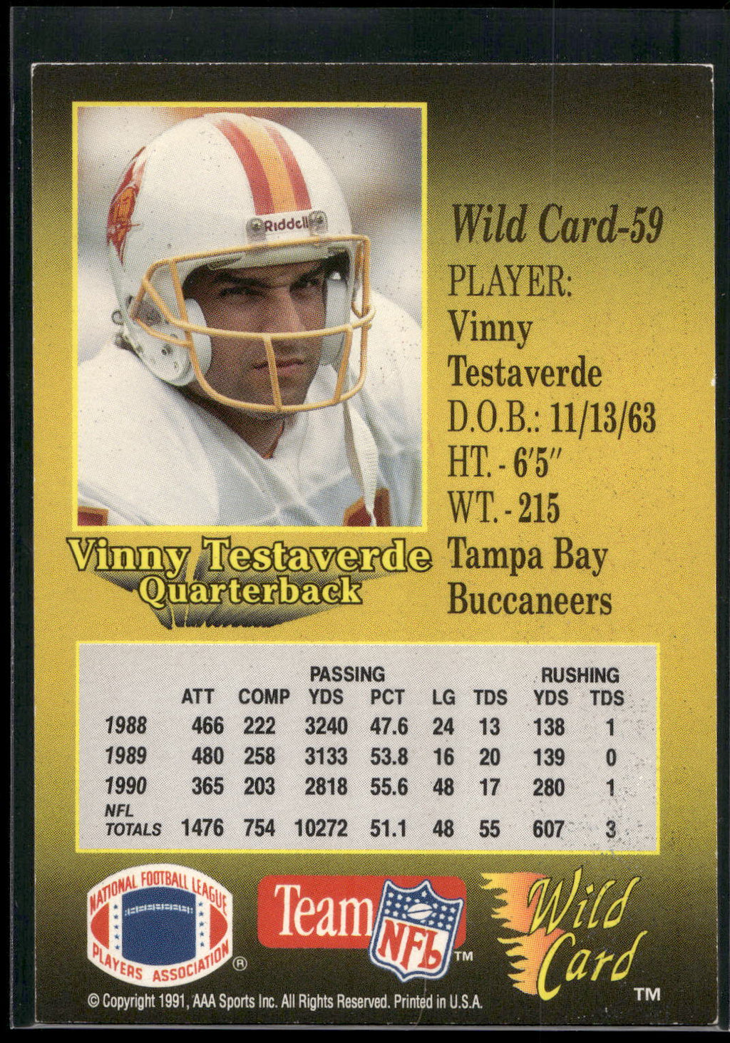1991 Wild Card #59 Vinny Testaverde
