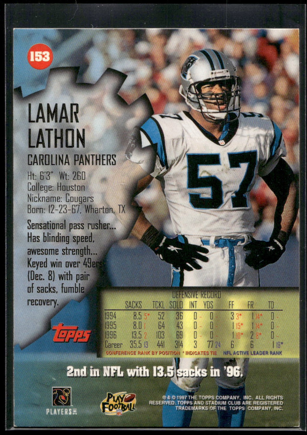 1997 Stadium Club #153 Lamar Lathon