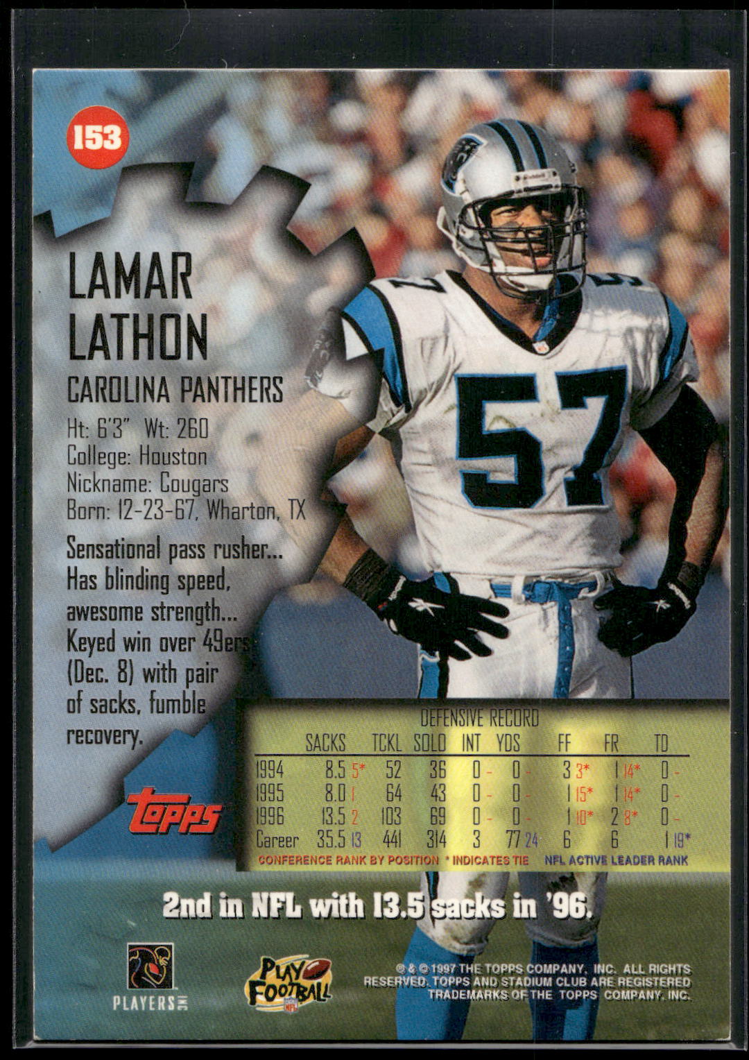 1997 Stadium Club #153 Lamar Lathon