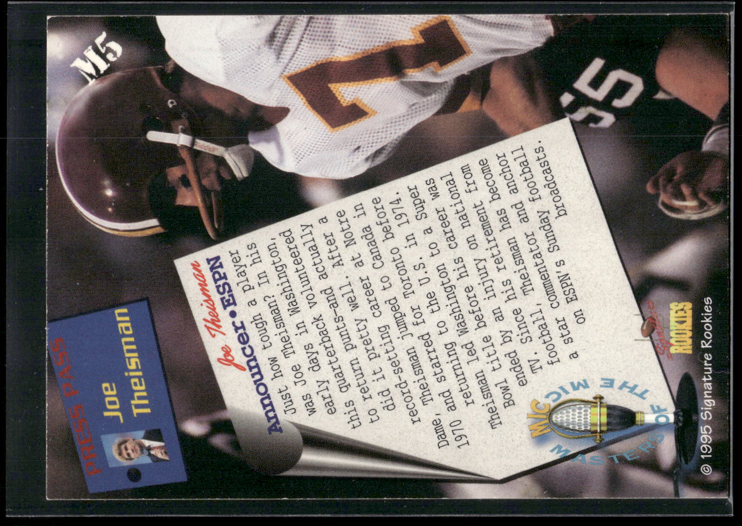 1995 Signature Rookies #M5 Joe Theismann Masters of the Mic