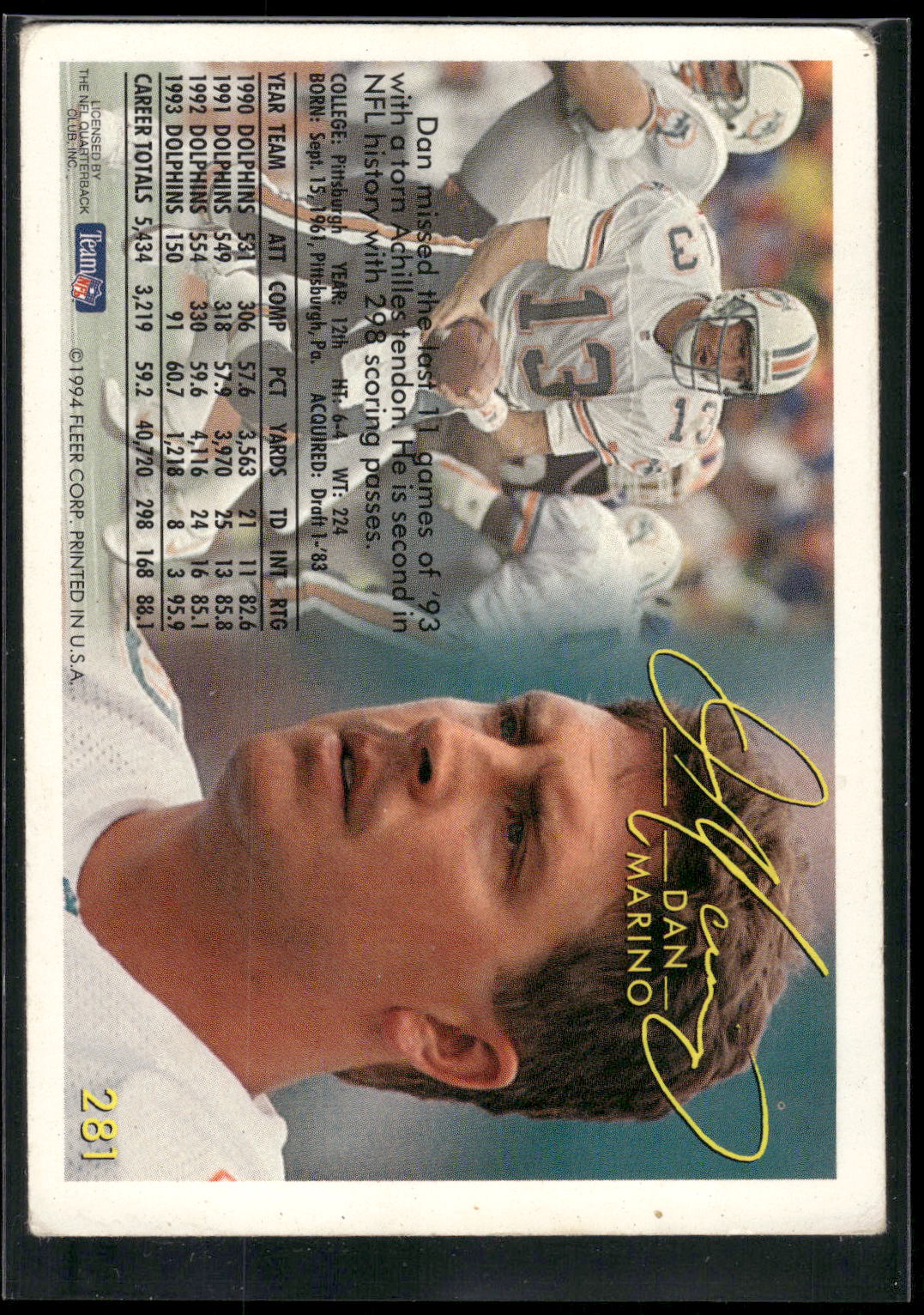 1994 Fleer Shell FACT #99 Dan Marino