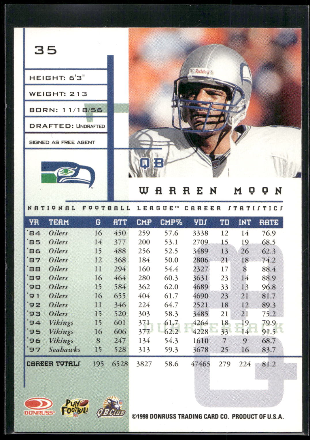 1998 Leaf Rookies & Stars #35 Warren Moon