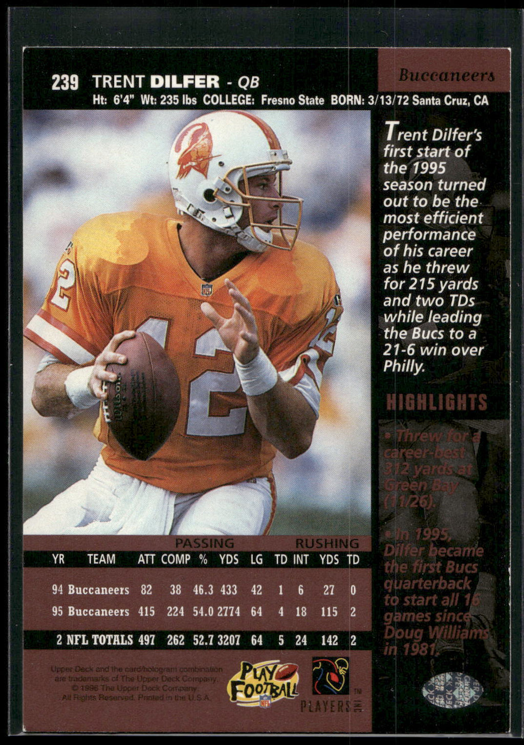 1996 Upper Deck #239 Trent Dilfer