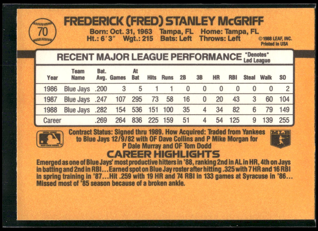 1989 Donruss #70 Fred McGriff