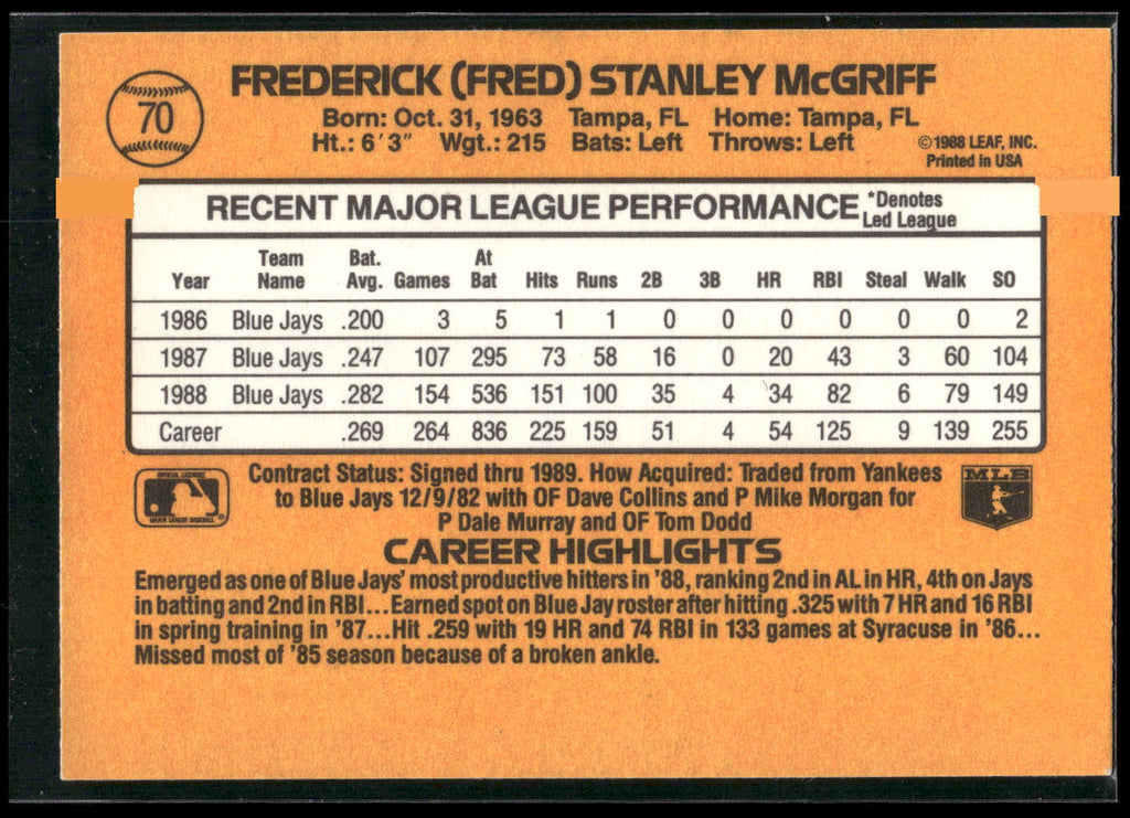 1989 Donruss #70 Fred McGriff