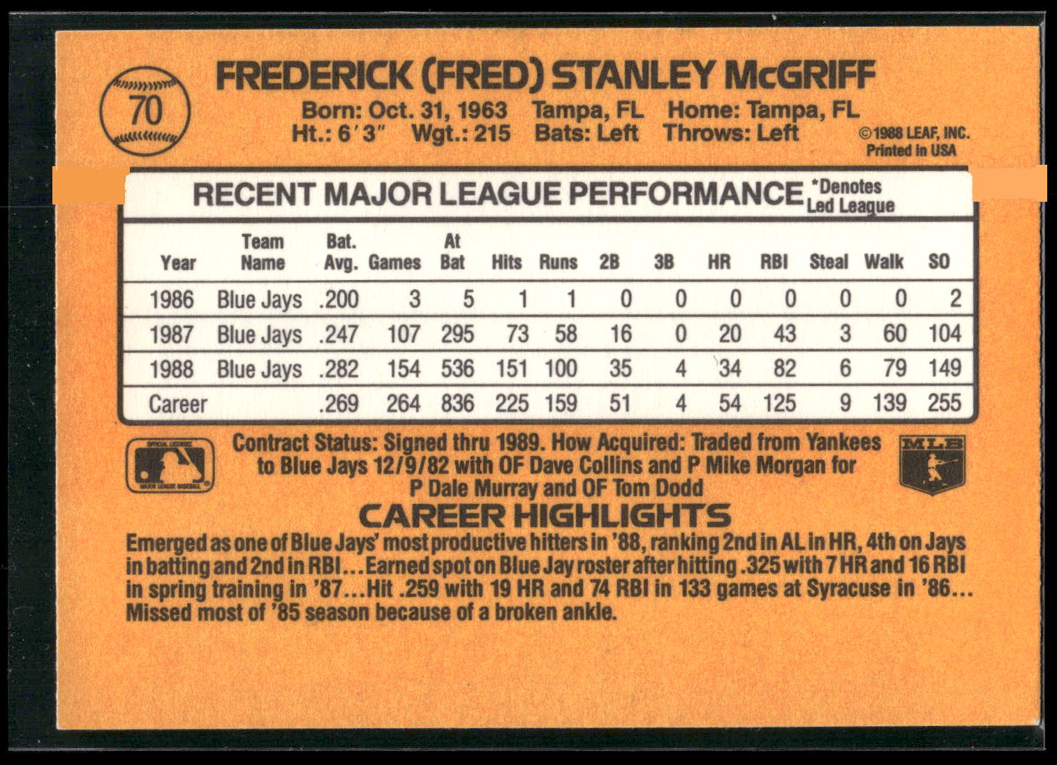 1989 Donruss #70 Fred McGriff