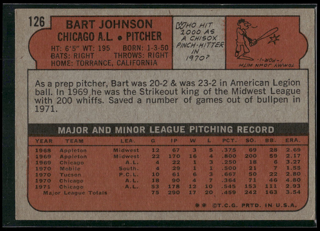 1972 Topps #126 Bart Johnson