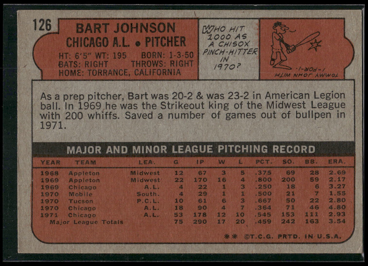 1972 Topps #126 Bart Johnson