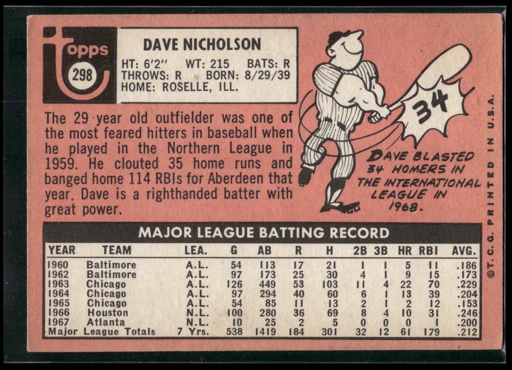 1969 Topps #298 Dave Nicholson