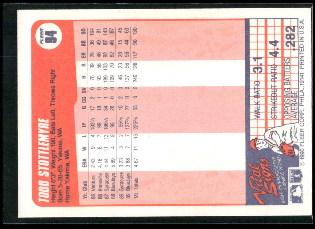 1990 Fleer #94 Todd Stottlemyre