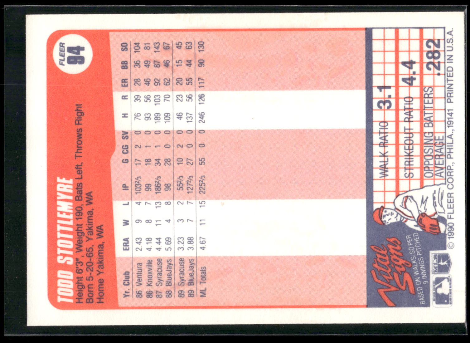 1990 Fleer #94 Todd Stottlemyre