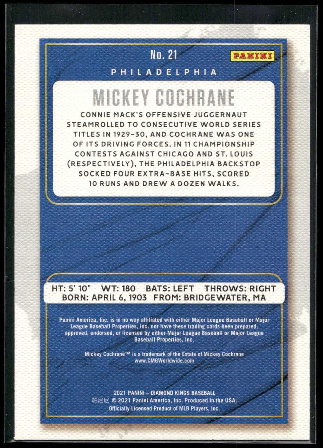 2021 Panini Diamond Kings #21 Mickey Cochrane