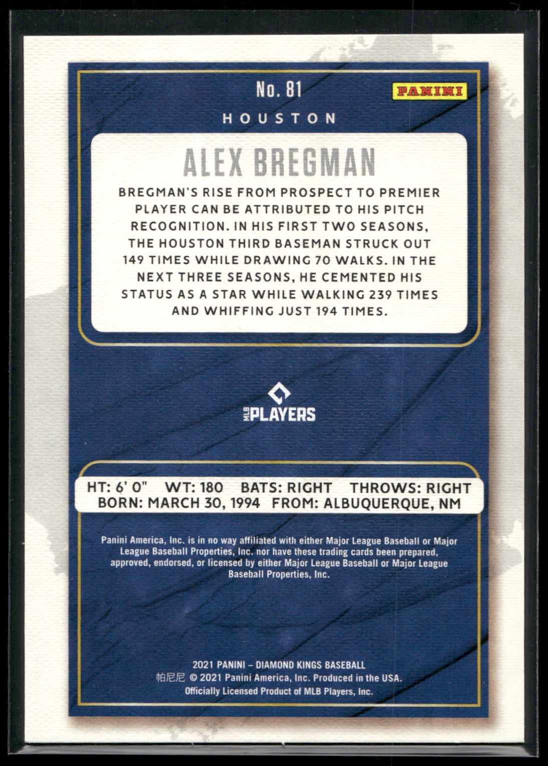 2021 Panini Diamond Kings #81 Alex Bregman Framed Red