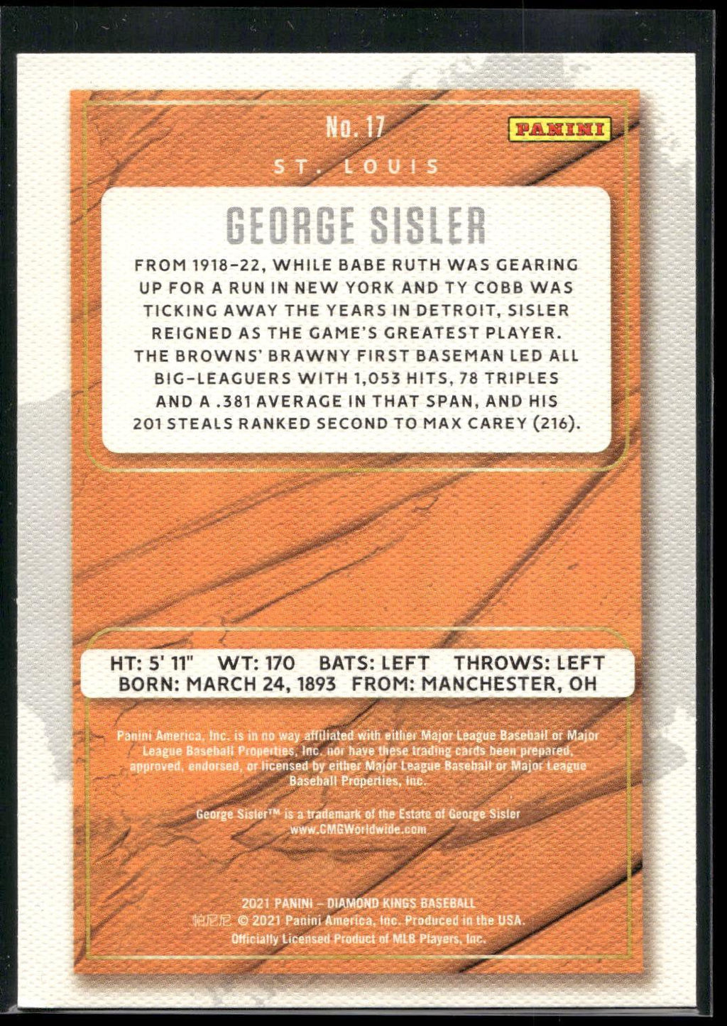 2021 Panini Diamond Kings #17 George Sisler