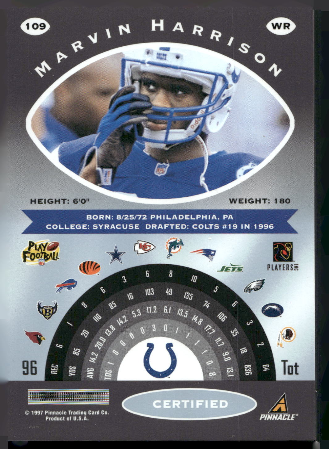 1997 Pinnacle Certified #109 Marvin Harrison