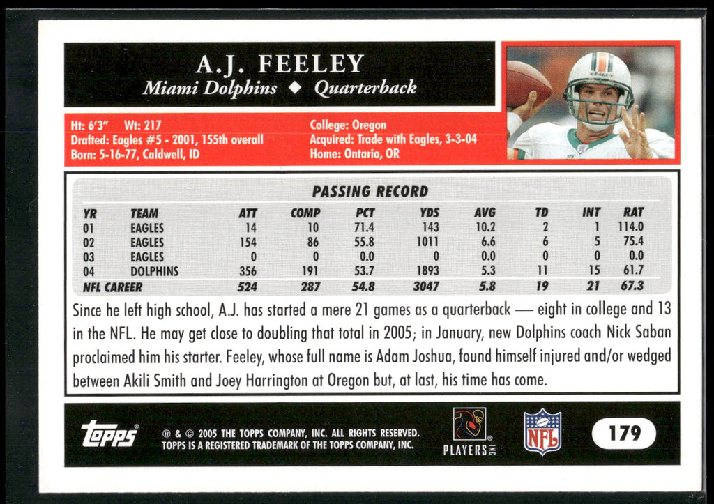 2005 Topps #179 A.J. Feeley