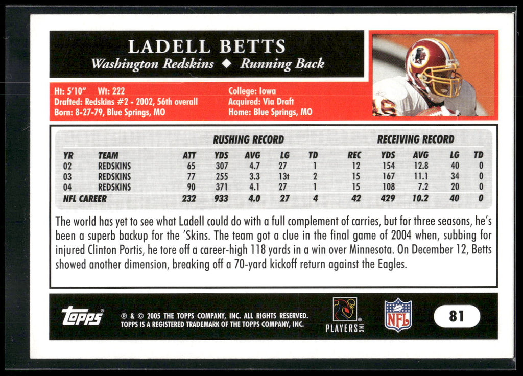 2005 Topps #81 Ladell Betts