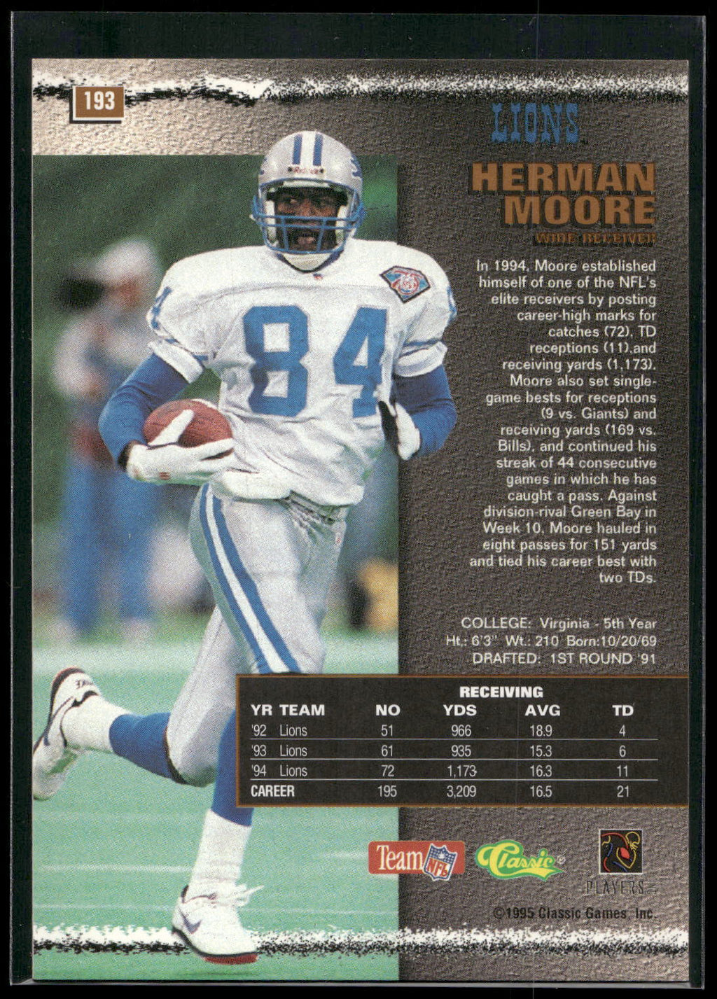 1995 Pro Line #193 Herman Moore