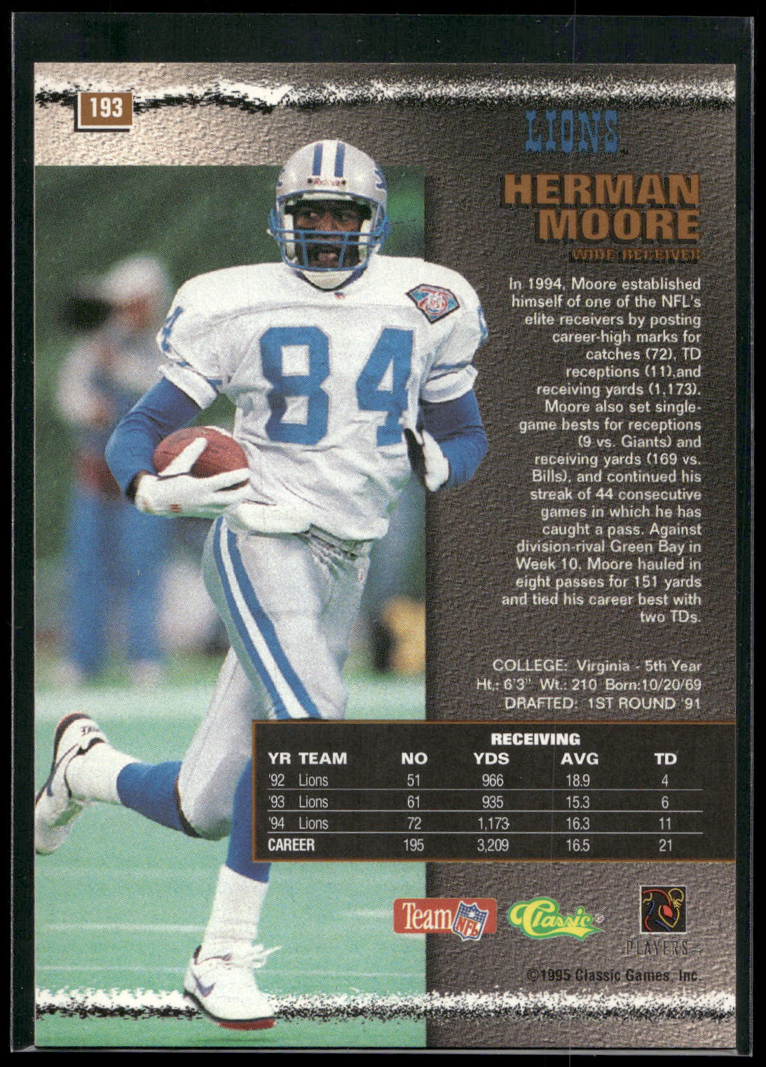1995 Pro Line #193 Herman Moore