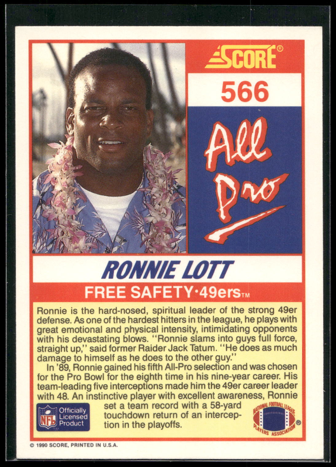 1990 Score #566 Ronnie Lott