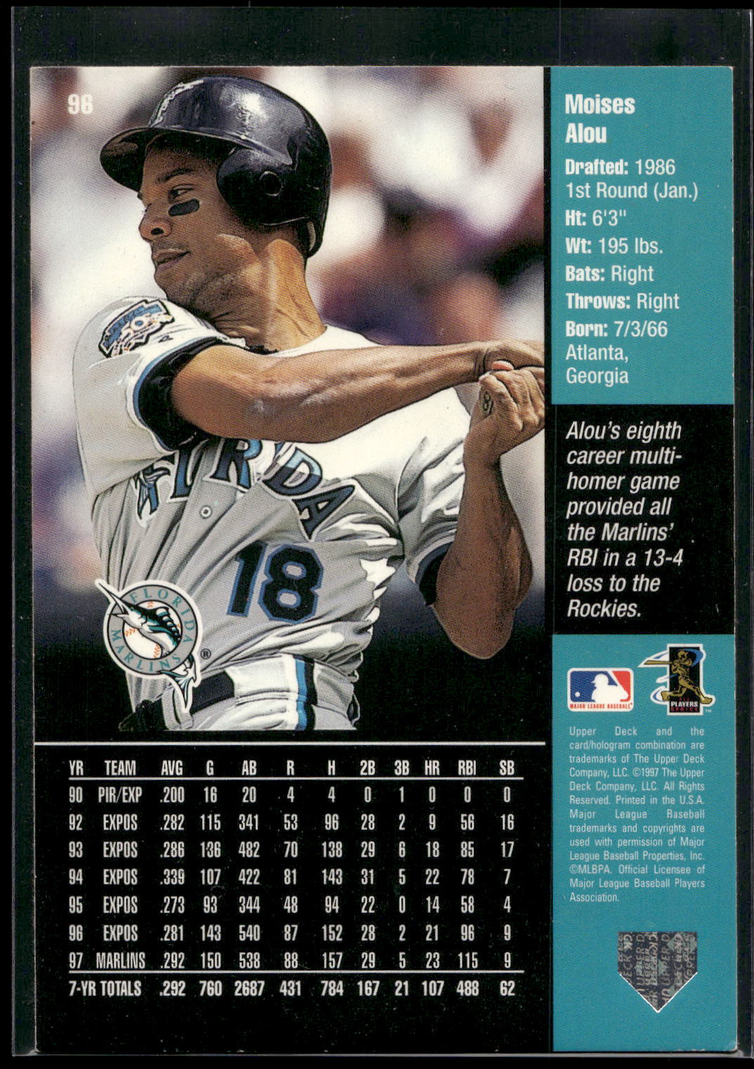 1998 Upper Deck #96 Moises Alou