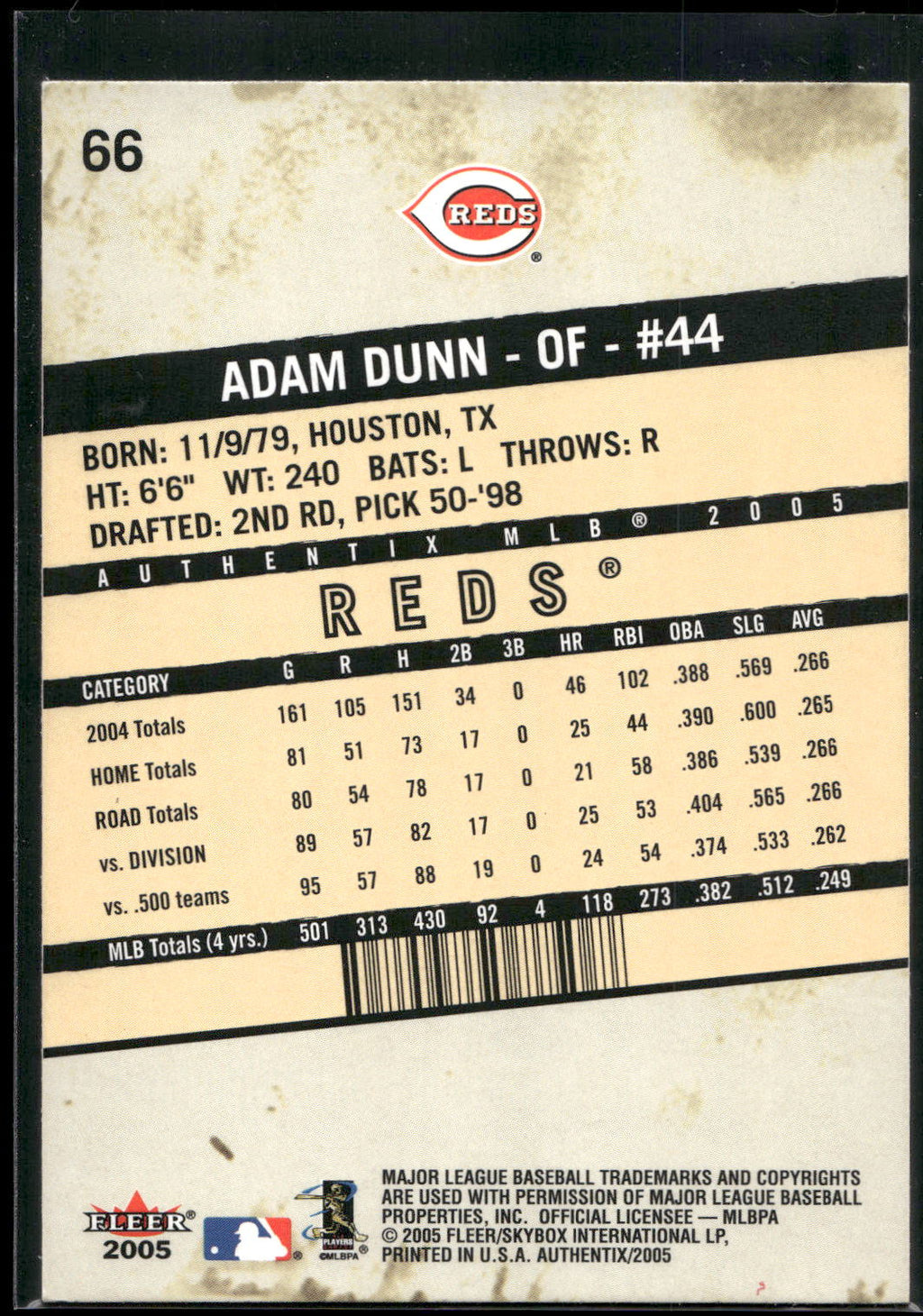 2005 Fleer Authentix #66 Adam Dunn