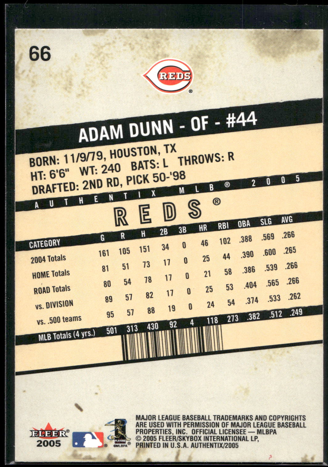 2005 Fleer Authentix #66 Adam Dunn