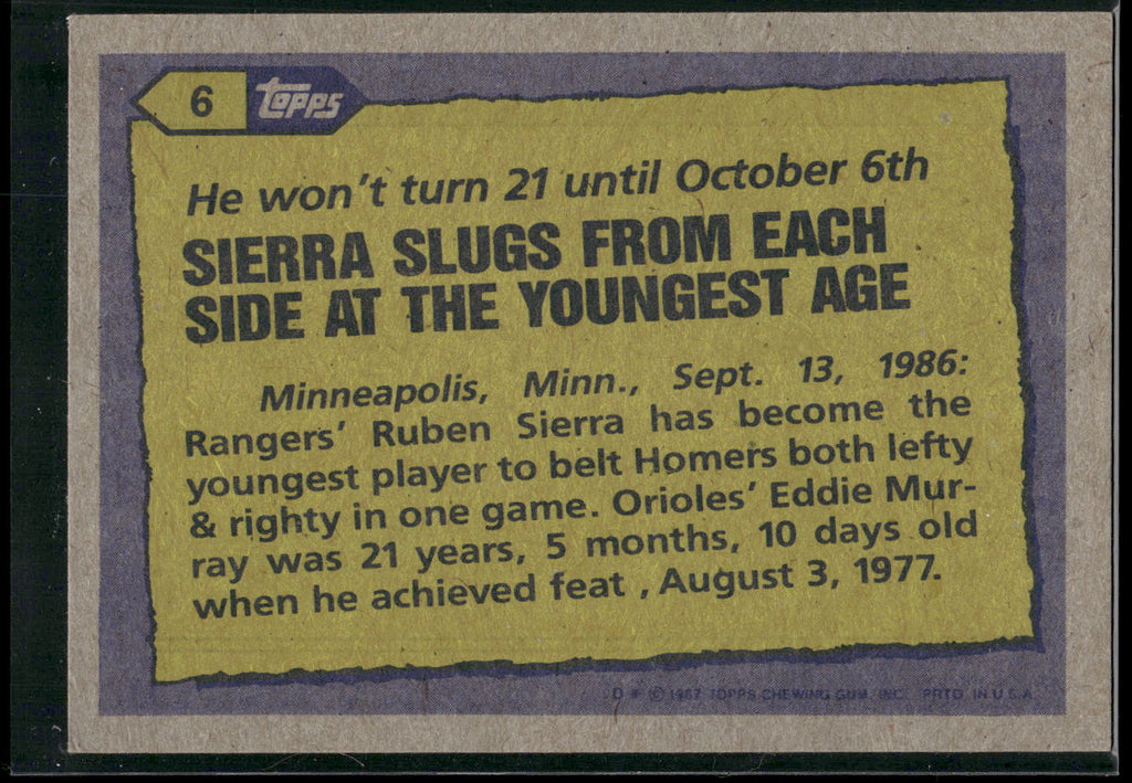 1987 Topps #6 Ruben Sierra